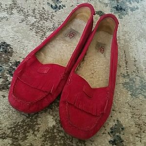 Red suede UGG slippers